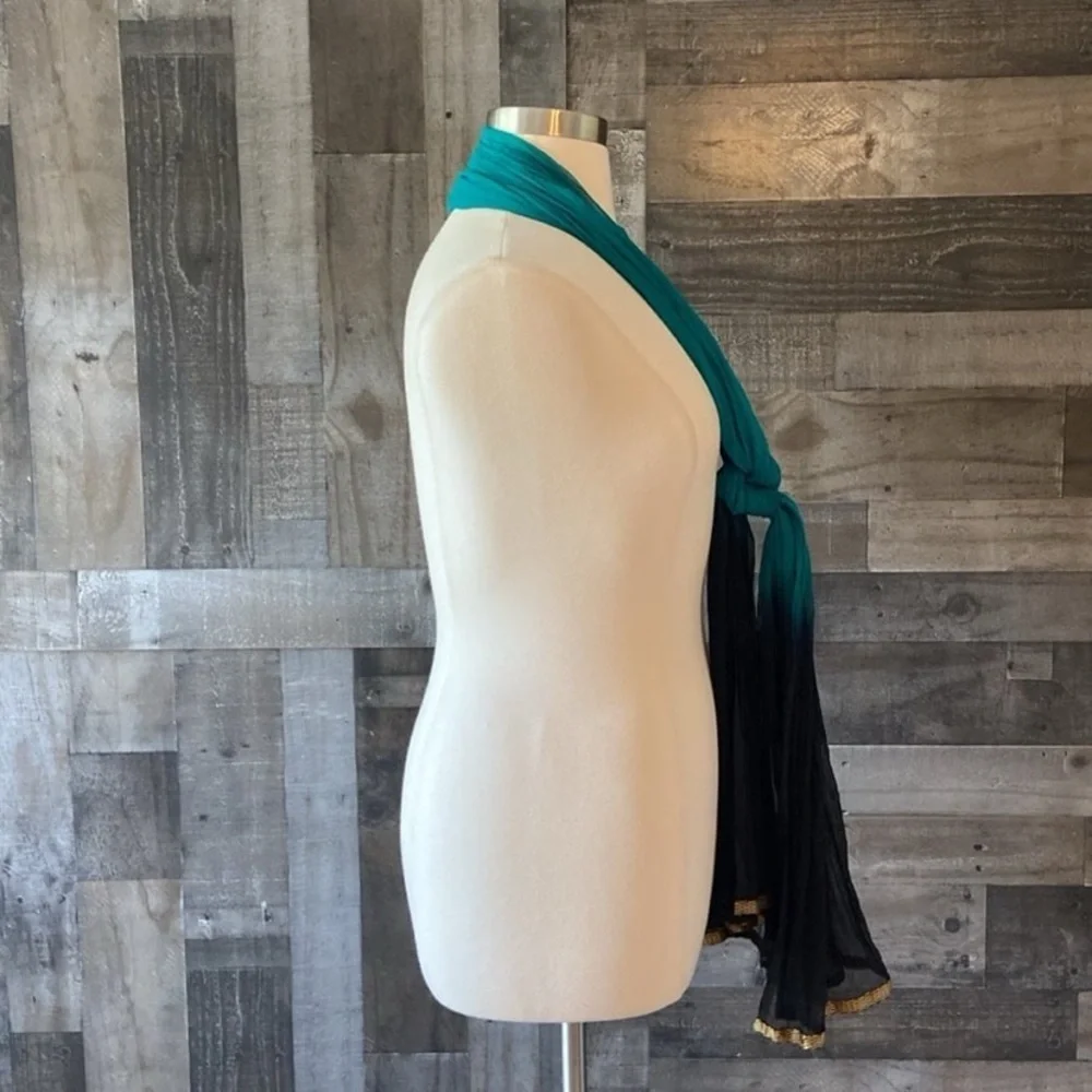 Gorgeous black green gold ombré scarf lightweight dark feminine witchy coastal
